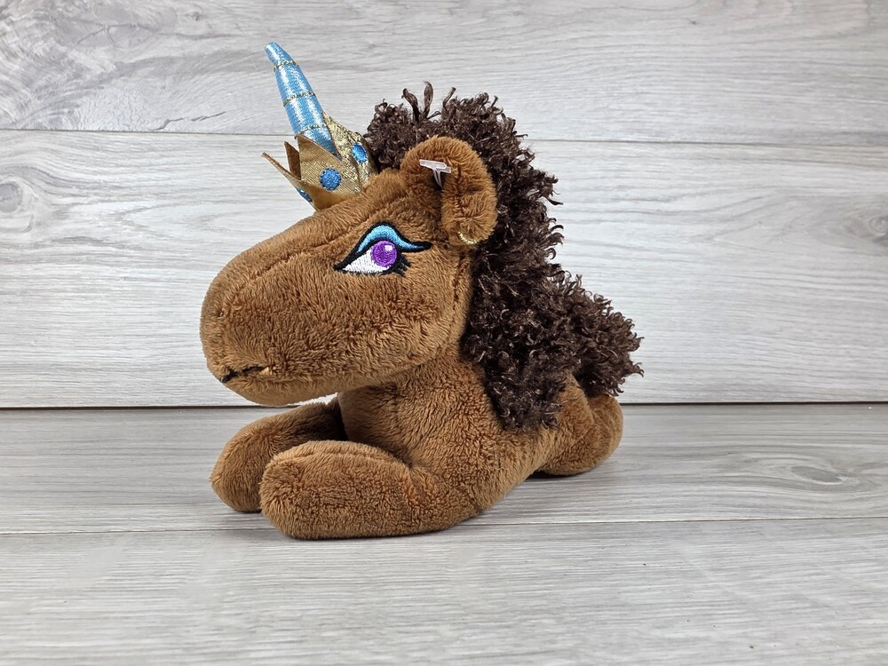 Afro Unicorn Plush Brown 7" Character Modern w Gold Crown Princess SU51